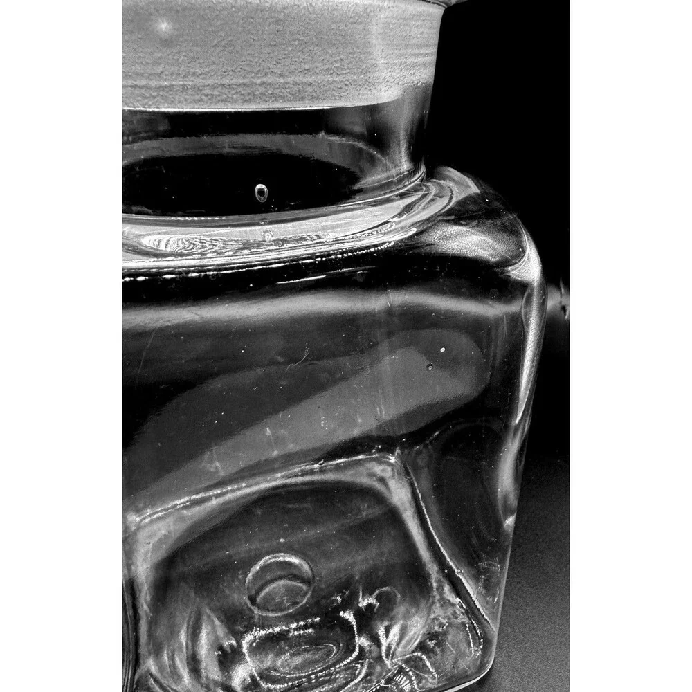 Vintage Square Clear Glass Apothecary Canister w/Decorative Floral Stopper 2 Qt